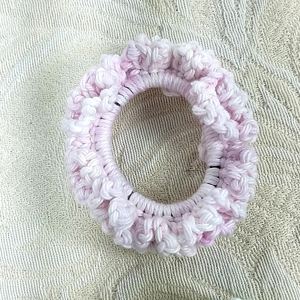 Scrunchies lot of 4 bundle yellow blue green pink crotchet handmade